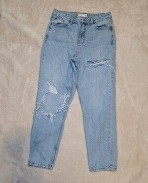 Topshop Mom Jeans Women’s W30 L30 High Rise Distressed Light Wash Ripped Knee